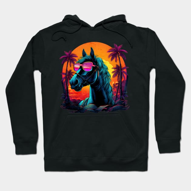 Retro Wave Andalusia Horse Hoodie by Miami Neon Designs